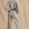 Pantalones de chándal de talle medio y pierna ancha de punto acanalado en marrón jaspeado
