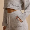 Pantalones de chándal de talle medio y pierna ancha de punto acanalado en marrón jaspeado