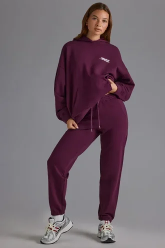 Pantalones de chándal holgados de jersey de algodón suave en color uva