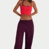 Pantalones de chándal holgados de tiro medio de jersey de algodón cepillado en color burdeos