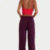Pantalones de chándal holgados de tiro medio de jersey de algodón cepillado en color burdeos