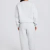 Pantalones de chándal holgados de tiro medio de jersey de algodón cepillado en gris jaspeado