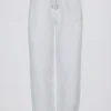 Pantalones de chándal holgados de tiro medio de jersey de algodón cepillado en gris jaspeado