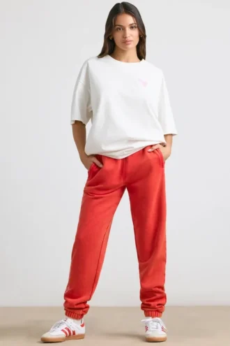Pantalones de chándal oversize de jersey cepillado en rojo