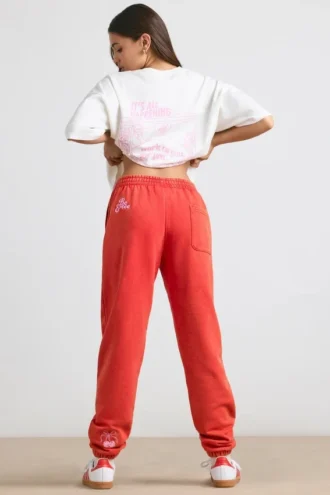 Pantalones de chándal oversize de jersey cepillado en rojo