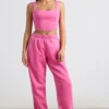 Pantalones de chándal oversize de jersey cepillado en rosa intenso