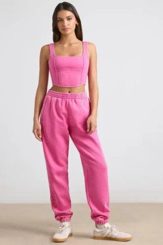 Pantalones de chándal oversize de jersey cepillado en rosa intenso