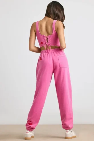Pantalones de chándal oversize de jersey cepillado en rosa intenso