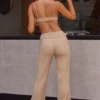 Pantalones de cintura alta con doble vuelta en punto elástico suave en color beige arena