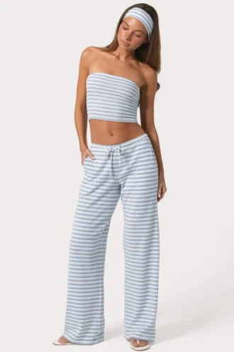 Pantalones de cintura baja de jersey acanalado con rayas azules