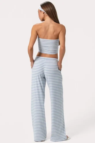 Pantalones de cintura baja de jersey acanalado con rayas azules