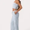 Pantalones de cintura baja de jersey acanalado con rayas azules