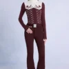 Pantalones de esquí impermeables con cinturón en color burdeos