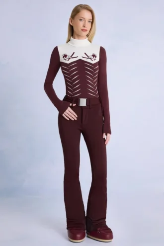 Pantalones de esquí impermeables con cinturón en color burdeos