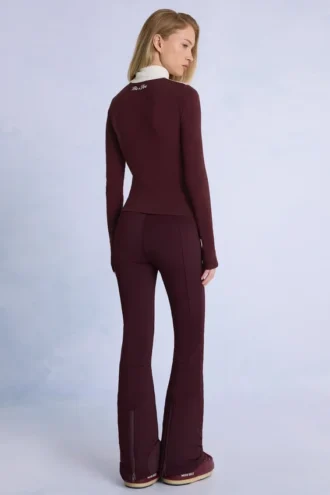 Pantalones de esquí impermeables con cinturón en color burdeos