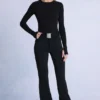 Pantalones de esquí impermeables con cinturón en negro