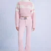 Pantalones de esquí impermeables con cinturón en rosa nieve