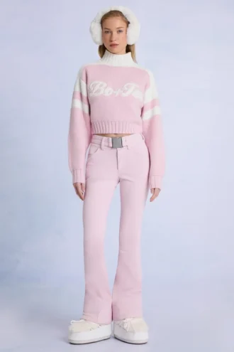 Pantalones de esquí impermeables con cinturón en rosa nieve