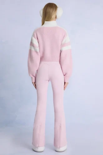 Pantalones de esquí impermeables con cinturón en rosa nieve