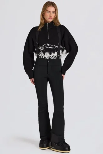 Pantalones de esquí impermeables de talle alto con tirantes en negro