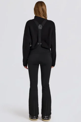 Pantalones de esquí impermeables de talle alto con tirantes en negro