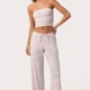 Pantalones de jersey acanalado de talle bajo con rayas rosas