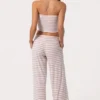 Pantalones de jersey acanalado de talle bajo con rayas rosas