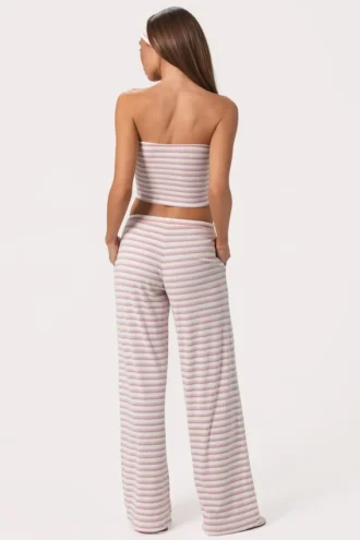 Pantalones de jersey acanalado de talle bajo con rayas rosas