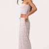 Pantalones de jersey acanalado de talle bajo con rayas rosas