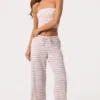 Pantalones de jersey acanalado de talle bajo con rayas rosas