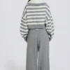 Pantalones joggers de punto de talle medio y pierna ancha en gris