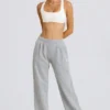 Pantalones joggers de talle medio y corte recto en gris jaspeado