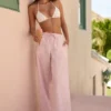 Pantalones Piran de popelín de algodón de pierna ancha con rayas rosas