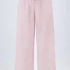 Pantalones Piran de popelín de algodón de pierna ancha con rayas rosas