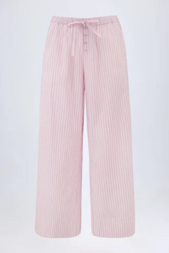 Pantalones Piran de popelín de algodón de pierna ancha con rayas rosas