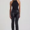 Pantalones rectos Nemyra de imitación de piel de cocodrilo en negro