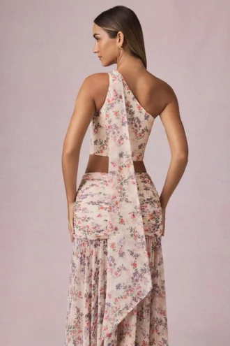 Parte de arriba de un solo hombro con detalle de pañuelo Rae en estampado floral Primrose