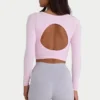 Partes de arriba asimétricas sin costuras de punto elástico suave en rosa empolvado