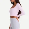 Partes de arriba asimétricas sin costuras de punto elástico suave en rosa empolvado