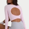 Partes de arriba asimétricas sin costuras de punto elástico suave en rosa empolvado