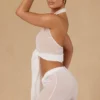 Partes de arriba cortas con cuello halter y lazo delantero Harbour en blanco