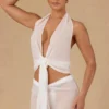 Partes de arriba cortas con cuello halter y lazo delantero Harbour en blanco