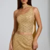 Partes de arriba Cosette asimétricas con detalle de pañuelo y adornos en dorado