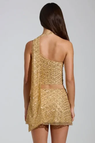 Partes de arriba Cosette asimétricas con detalle de pañuelo y adornos en dorado