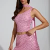 Partes de arriba Cosette asimétricas con detalle de pañuelo y adornos en rosa