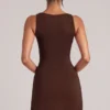 Partes de arriba de cuello cuadrado Veya en marrón chocolate