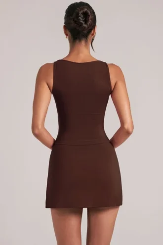 Partes de arriba de cuello cuadrado Veya en marrón chocolate