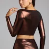 Partes de arriba de jersey metalizado con escote pronunciado Rana en color bronce cobrizo