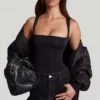 Partes de arriba de jersey suave con cuello cuadrado y fruncidos Mirandria en negro