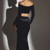 Partes de arriba fruncidas con hombros descubiertos Adele Velvet en negro azabache